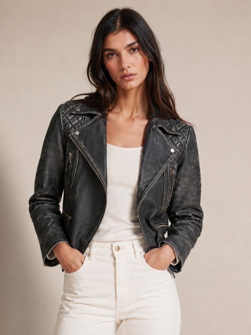 All Saints Cargo Black Leather Jacket